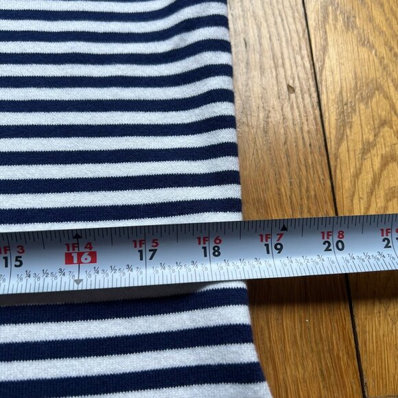 Sail To Sable Size L Navy & White Striped 3/4 Bell Sleeve Nautical Mini Dress - Picture 9 of 13